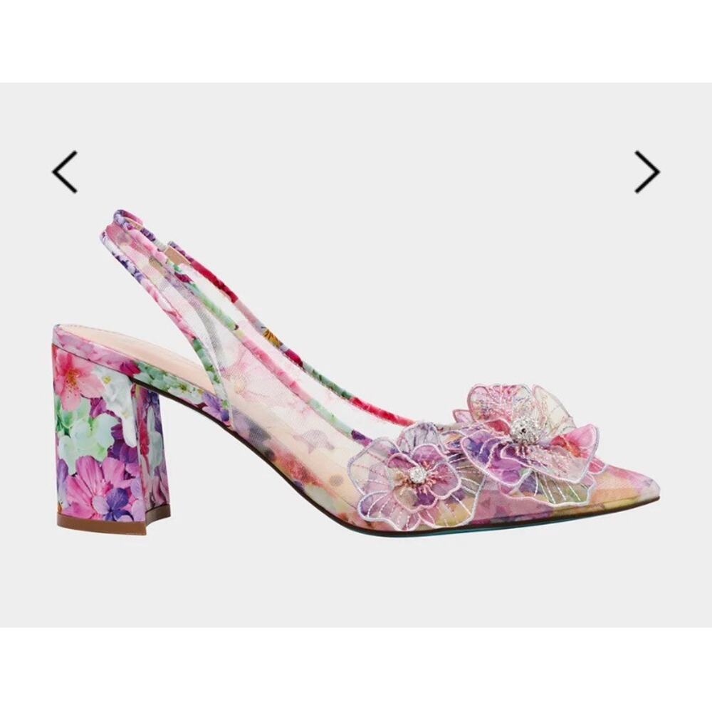 New - Ladies 7 Betsey Johnson Petra Bright Floral 3 inch heels